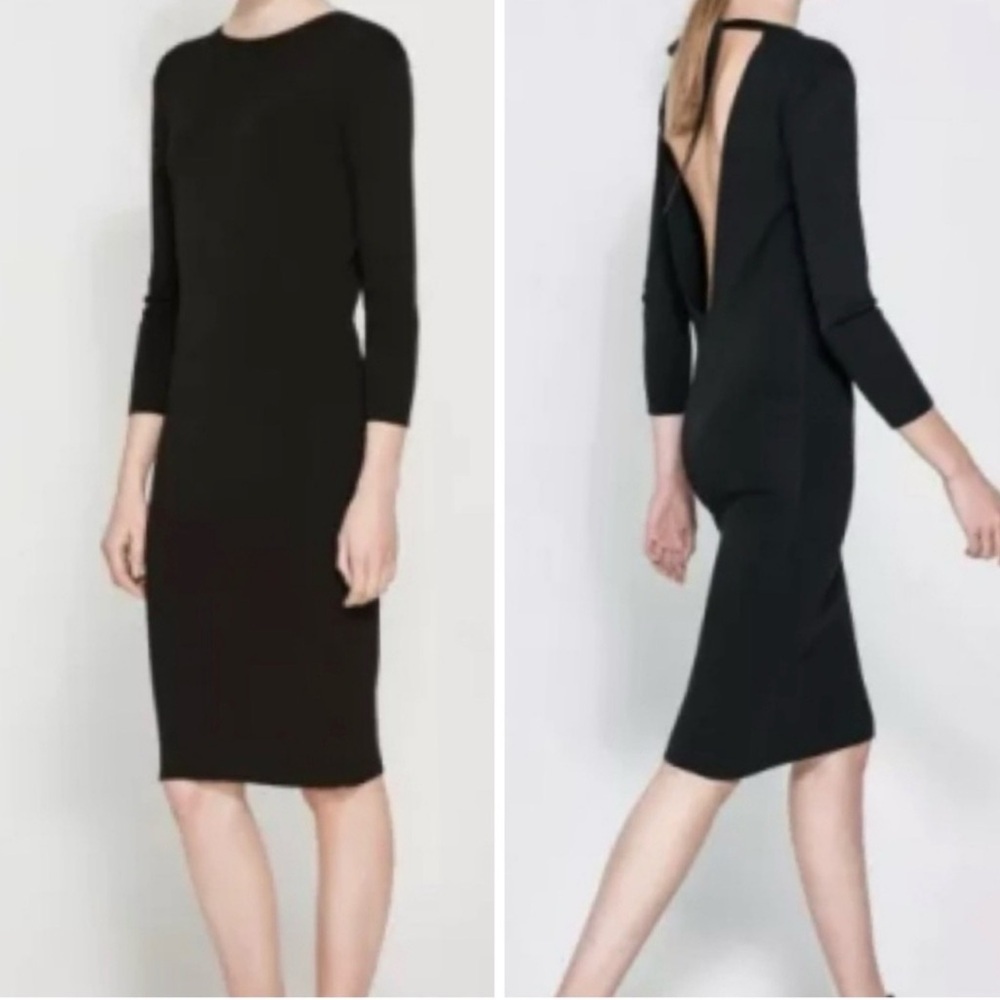 Zara Knit Open Back Midi Dress‎ Size Large Bodycon